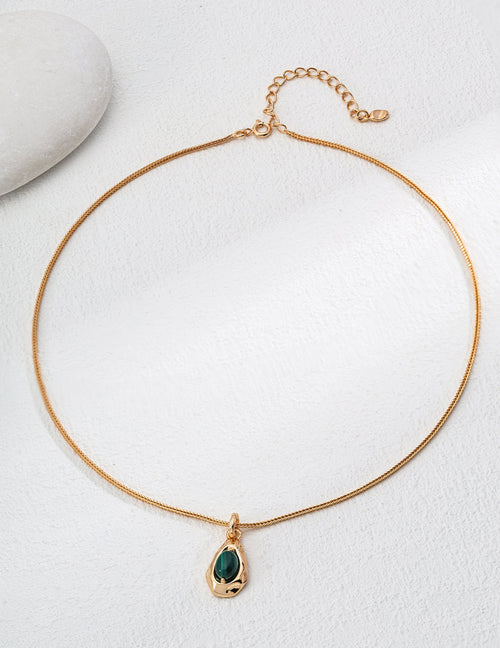 Natural Tiger Eye Stone and Malachite Pendant Necklace